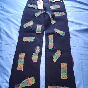 WATSON MEN'S DENIM JEANS BLACK ALL OVER FRAYED PATCHWORK SIZE 30W/32L NEW!!!!